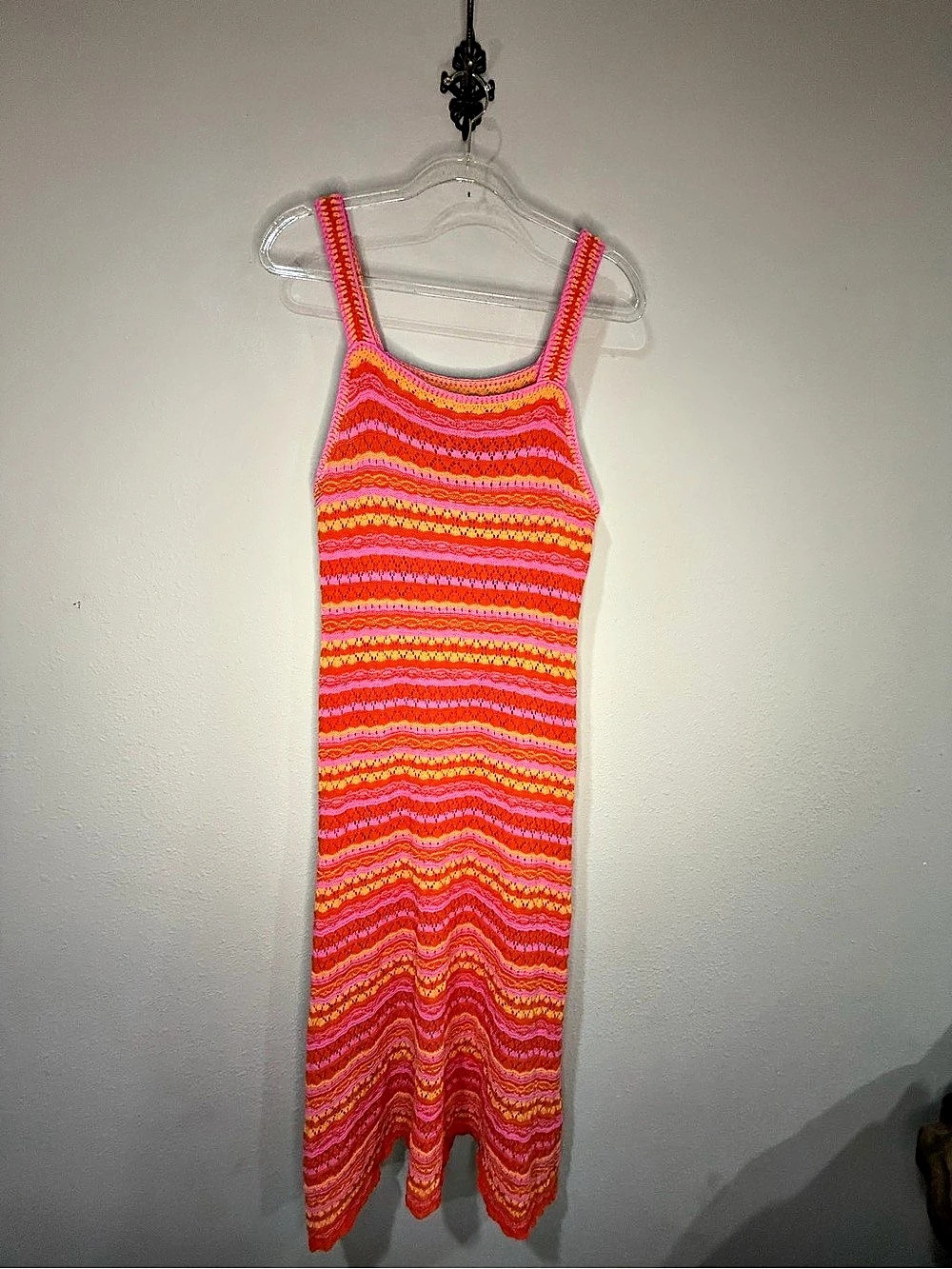 Jessica Simpson Crochet Knit Midi Dress Pink & Orange Large Like New